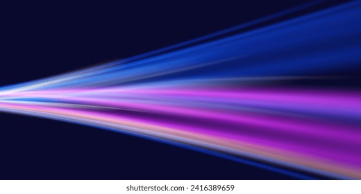 Light trail wave, fire path trace line, car lights, optic fiber and incandescence curve twirl. High speed road in night time abstraction. Sport car is made of polygons, lines and connected dots