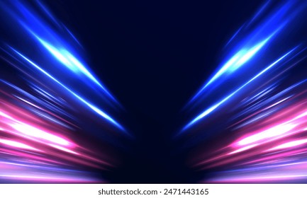 Light trail wave, fire path trace line, car lights, optic fiber and incandescence curve twirl. Cyberpunk light trails in motion or light slow shutter effect. 