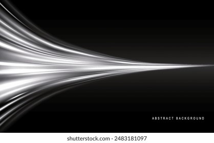 Light trail wave, fire path trace line and effect curve twirl. Neon motion effect. White special effect,speed police line. Road  Magic of moving fast lines. Line of light on a black background.