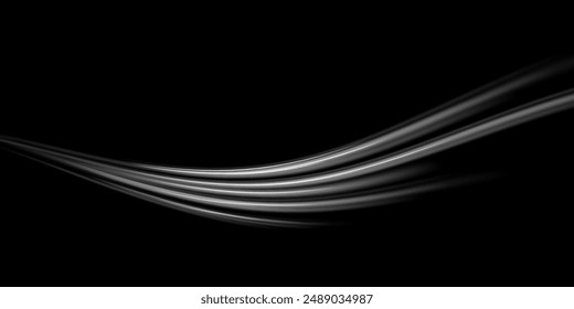 Light trail wave, fire path trace line and effect curve twirl. Neon motion effect. White special effect,speed police line. Road Magic of moving fast lines. Line of light on a black background