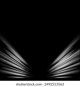 Light trail wave, fire path trace line and effect curve twirl. Neon motion effect. White special effect,speed police line. Road Magic of moving fast lines. Line of light on a black background
