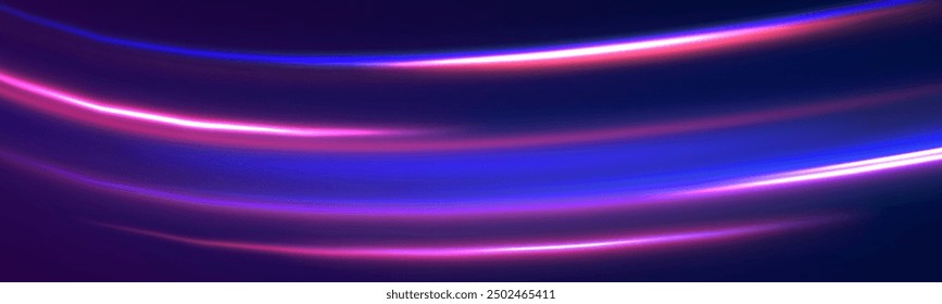 Light trail wave, fire path trace line, car lights, optic fiber and incandescence curve twirl. High speed road in night time abstraction. Sport car is made of polygons, lines and connected dots.