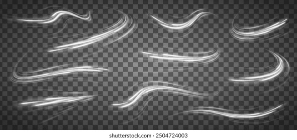 Light trail wave, fire path trace line and incandescence curve twirl. Vector comet with large dust. Falling Star. Glow light effect. Vector illustration isolated.	