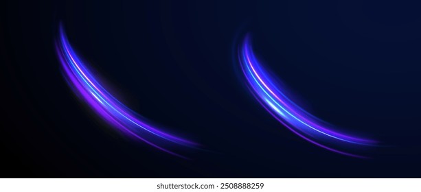 Light trail wave, fire path trace line, car lights, optic fiber and incandescence curve twirl. High speed road in night time abstraction. Sport car is made of polygons, lines and connected dots.