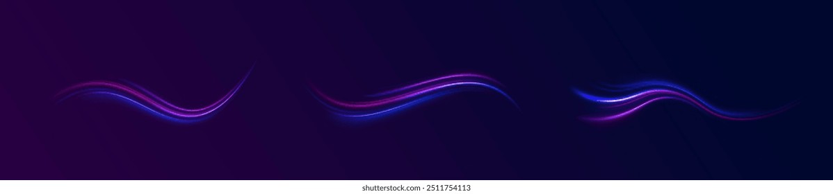 Light trail wave, fire path trace line, car lights, optic fiber and incandescence curve twirl. High speed road in night time abstraction. Sport car is made of polygons, lines and connected dots.