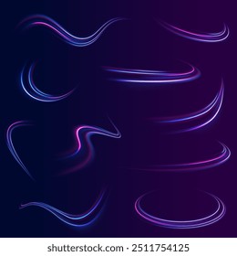 Light trail wave, fire path trace line, car lights, optic fiber and incandescence curve twirl. High speed road in night time abstraction. Sport car is made of polygons, lines and connected dots.