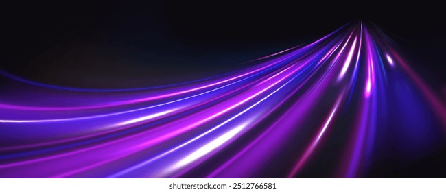 Light trail wave, fire path trace line, car lights, optic fiber and incandescence curve twirl. High speed road in night time abstraction. Sport car is made of polygons, lines and connected dots.