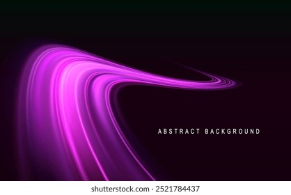 Light trail wave, fire path trace line and effect curve twirl. Neon motion effect. Pink special effect,speed police line. Road Magic of moving fast lines. Line of light on a black background.