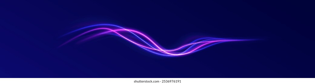 Light trail wave, fire path trace line, car lights, optic fiber and incandescence curve twirl. High speed road in night time abstraction. Sport car is made of polygons, lines and connected dots.