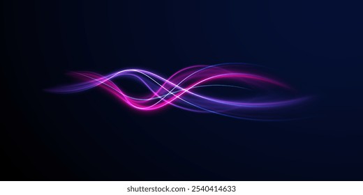 Light trail wave, fire path trace line, car lights, optic fiber and incandescence curve twirl. High speed road in night time abstraction. Sport car is made of polygons, lines and connected dots.