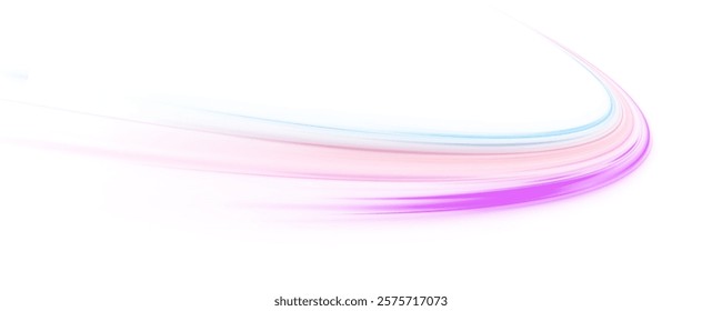 Light trail wave, fire path trace line, car lights, optic fiber and incandescence curve twirl. Illustration of light ray, stripe line with blue light, speed motion background.	