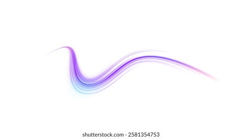 Light trail wave, fire path trace line, car lights, optic fiber and incandescence curve twirl. Big data traffic visualization, dynamic high speed, png, effect. Vector glowing lines air flow effect. 