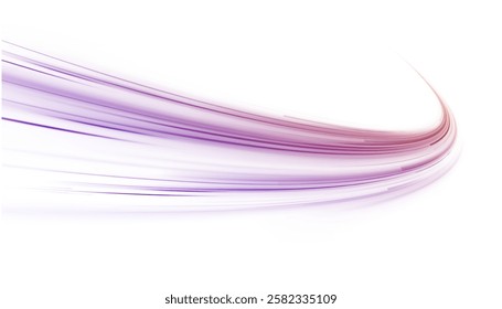 Light trail wave, fire path trace line, car lights, optic fiber and incandescence curve twirl. Big data traffic visualization, dynamic high speed, png, effect. Vector glowing lines air flow effect. 