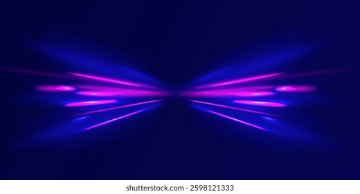 Light trail wave, fire path trace line, car lights, optic fiber and incandescence curve twirl. Big data traffic visualization, dynamic high speed, png, effect. Vector glowing lines air flow effect.