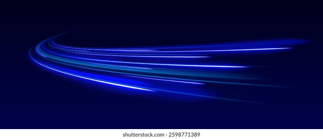 Light trail wave, fire path trace line, car lights, optic fiber and incandescence curve twirl. Particle motion light effect. Abstract fire flare trace lens flares.