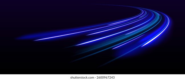 Light trail wave, fire path trace line, car lights, optic fiber and incandescence curve twirl. Particle motion light effect. Abstract fire flare trace lens flares.