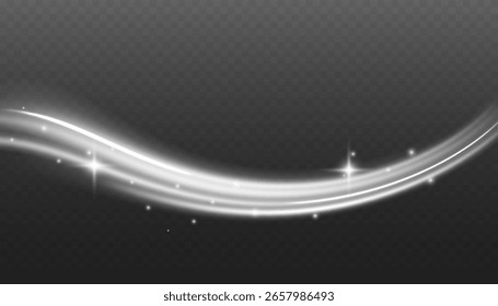 Onda de rastro leve, linha de traçado do caminho de fogo e giro da curva de efeito. Efeito de movimento neon com efeito de poeira. Efeito de brilho claro.