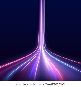 Light trail wave, fire path trace line, car lights, optic fiber and incandescence curve twirl. Rotating dynamic neon circle. Colored shiny sparks of spiral wave.	