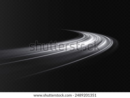 Light trail wave, fire path trace line and effect curve twirl. Neon motion effect. White special effect,speed police line. Road Magic of moving fast lines. Line of light on a black background.