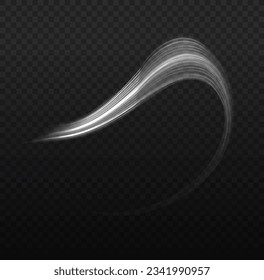 Light trail wave png effect, fire path trace line, car lights, optic fiber and incandescence curve twirl. Luminous white lines png of speed. Bright spiral. Abstract motion lines. Vector illustration.