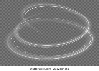 Light trails, golden glitter glow and sparkling flare spiral swirls on transparent background. Particle motion light effect. Abstract fire flare trace lens flares. 