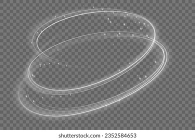 Light trails, golden glitter glow and sparkling flare spiral swirls on transparent background. Particle motion light effect. Abstract fire flare trace lens flares. 