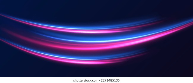 Light Trails On Road At Night. 3d render, abstract futuristic neon background with glowing ascending lines. Fantastic wallpaper