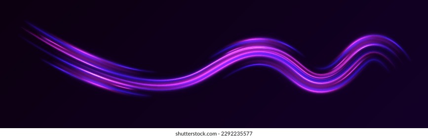 Light Trails On Road At Night. 3d render, abstract futuristic neon background with glowing ascending lines. Fantastic wallpaper