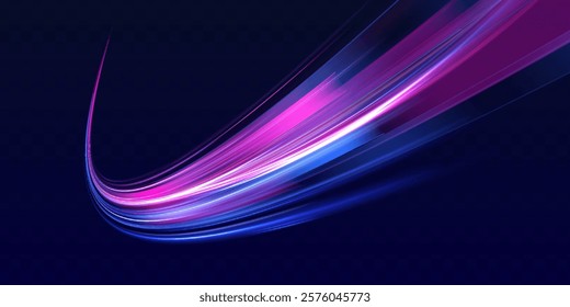 	
Light trails on road at night. Abstract futuristic neon background with glowing ascending lines. Racing cars dynamic flash effects city road with long exposure night ligh.	