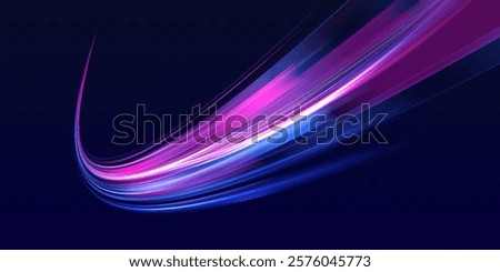 	
Light trails on road at night. Abstract futuristic neon background with glowing ascending lines. Racing cars dynamic flash effects city road with long exposure night ligh.	