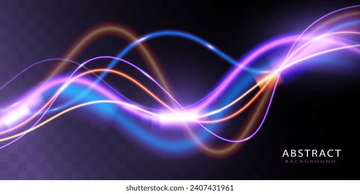 Light trails violet and blue line.Abstract background speed effect motion blur night lights. semicircular wave, light trail curve swirl.