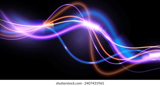 Light trails violet and blue line.Abstract background speed effect motion blur night lights. semicircular wave, light trail curve swirl.