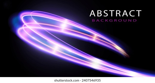 Light trails violet and blue line.Abstract background speed effect motion blur night lights. semicircular wave, light trail curve swirl.
