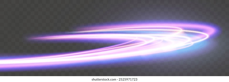 Light trails violet and blue line.Abstract background speed effect motion blur night lights. semicircular wave, light trail curve swirl.
