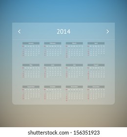 Light transparent calendar page for 2014