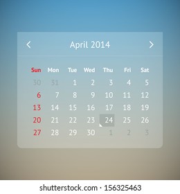 Light transparent calendar page for April 2014