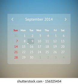Light transparent calendar page for September 2014