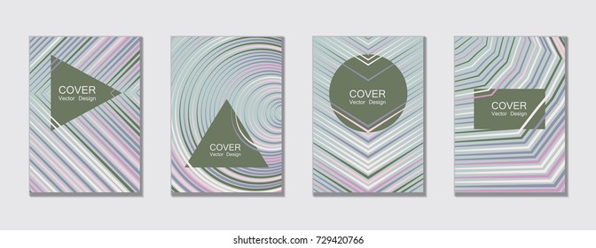 Light trendy cover templates for poster, booklet, brochure, banner. Geometric shape, halftone lines pattern. Trendy vector brochure templates set, minimal line geometric background, educational cover.