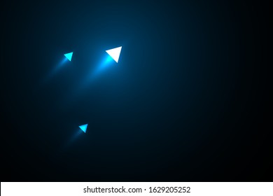 Light triangle arrow up speed on dark background, copy space composition, business growth concept.