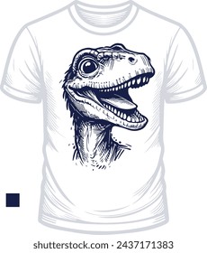 light t-shirt with a smiling velociraptor vector stencil design