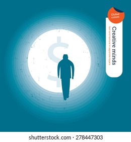 Light tunnel with dollar sign and businessman. Vector illustration Eps10 file. Global colors. Text and Texture in separate layers.