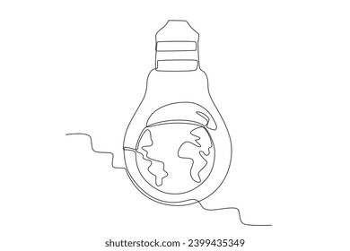 A light was turned off to save the climate. Earth Hour one-line drawing