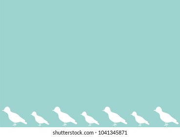 Light turquoise backdrop with the bottom border of white bird silhouettes 