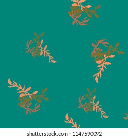 light turquoise background, sprigs with flowers terracotta orangery green, suitable for decoration of postcards, textiles