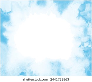 Light turquoise color watercolor illustration, creative background, smeared sky blue shades frame.