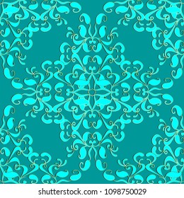 Light turquoise elegance paisley seamless pattern. Vector ornamental monochrome background. Floral damask ornament. Oriental style ethnic design. Beautiful paisley flowers with leaves and swirls.