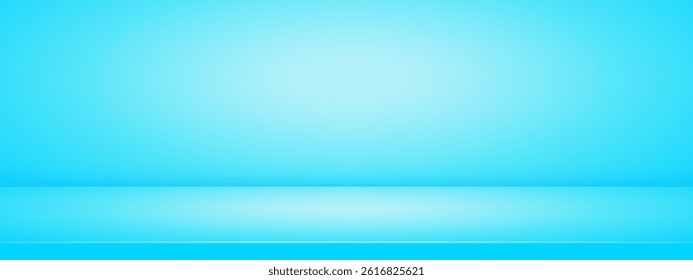Light turquoise studio room. Abstract pastel gradient backdrop. 3d empty wall for display presentation. Minimal scene mockup. Vector illustration