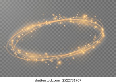 Lichtwirbel. Kurvenlichteffekt einer orangefarbenen Linie. Leuchtender orangefarbener Kreis. Hellorangefarbene Pediale, Podium, Plattform, Tisch. Vektor-PNG. Vektorgrafik
