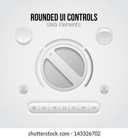 Light UI Controls Web Elements: Knob, Buttons, Switchers, On, Off, Player, Audio, Video: Play, Stop, Next, Pause, Volume, Equalizer, Bulb, Amplifier.