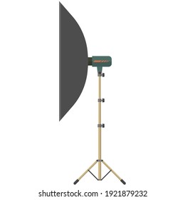 Light umbrella tripod vector. Flash softbox photo studio equipment or professional reflector tool isolated on white background